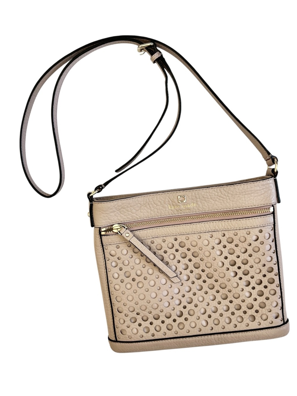 KATE SPADE Mauve Taupe Light Purple Perforated Leather Crossbody Gold Hardware